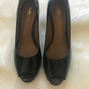 Clark’s Mayra Blossom Black Patent Leather Heels